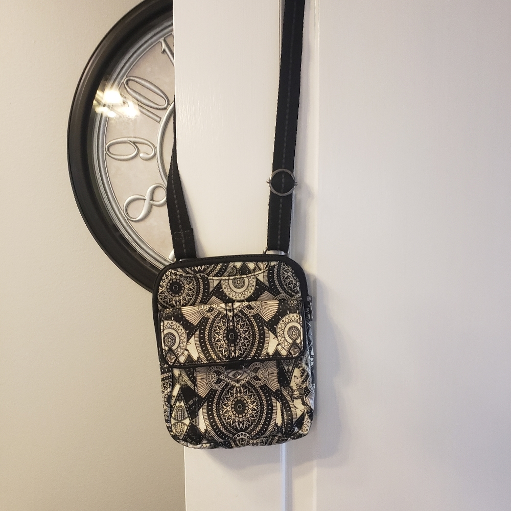 SAKROOTS coated canvas Aztec like crossbody